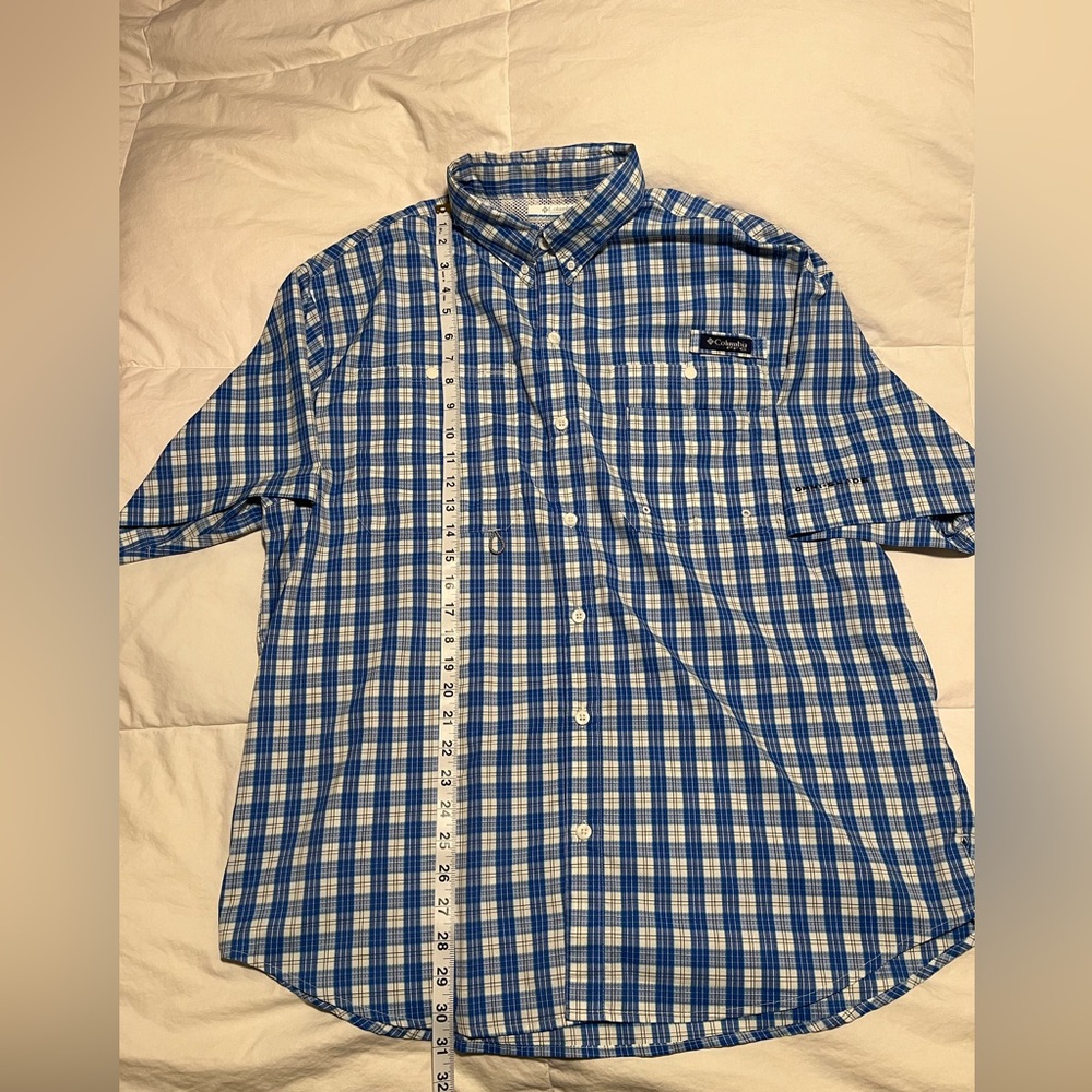 EUC Columbia PFG Men’s Short Sleeve Blue Plaid Botton Up Shirt Size Large - Picture 3 of 10